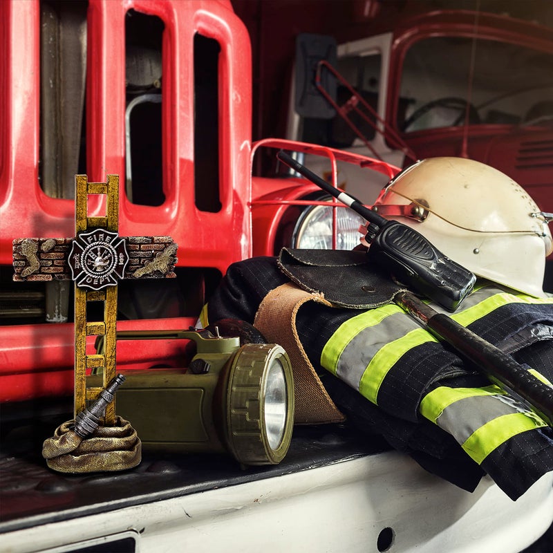 MEPERPER Firefighter Accessories, Fireman Standing Cross Statue Memorial 10", Fire Fighter Gifts - Image 4